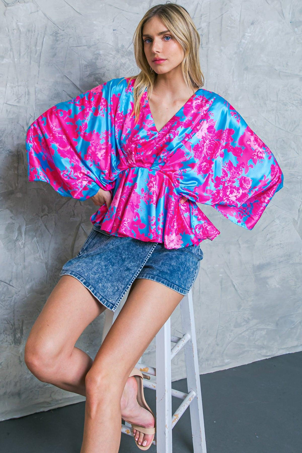 HERE WE GO AGAIN BLUE WOVEN TOP Flying Tomato
