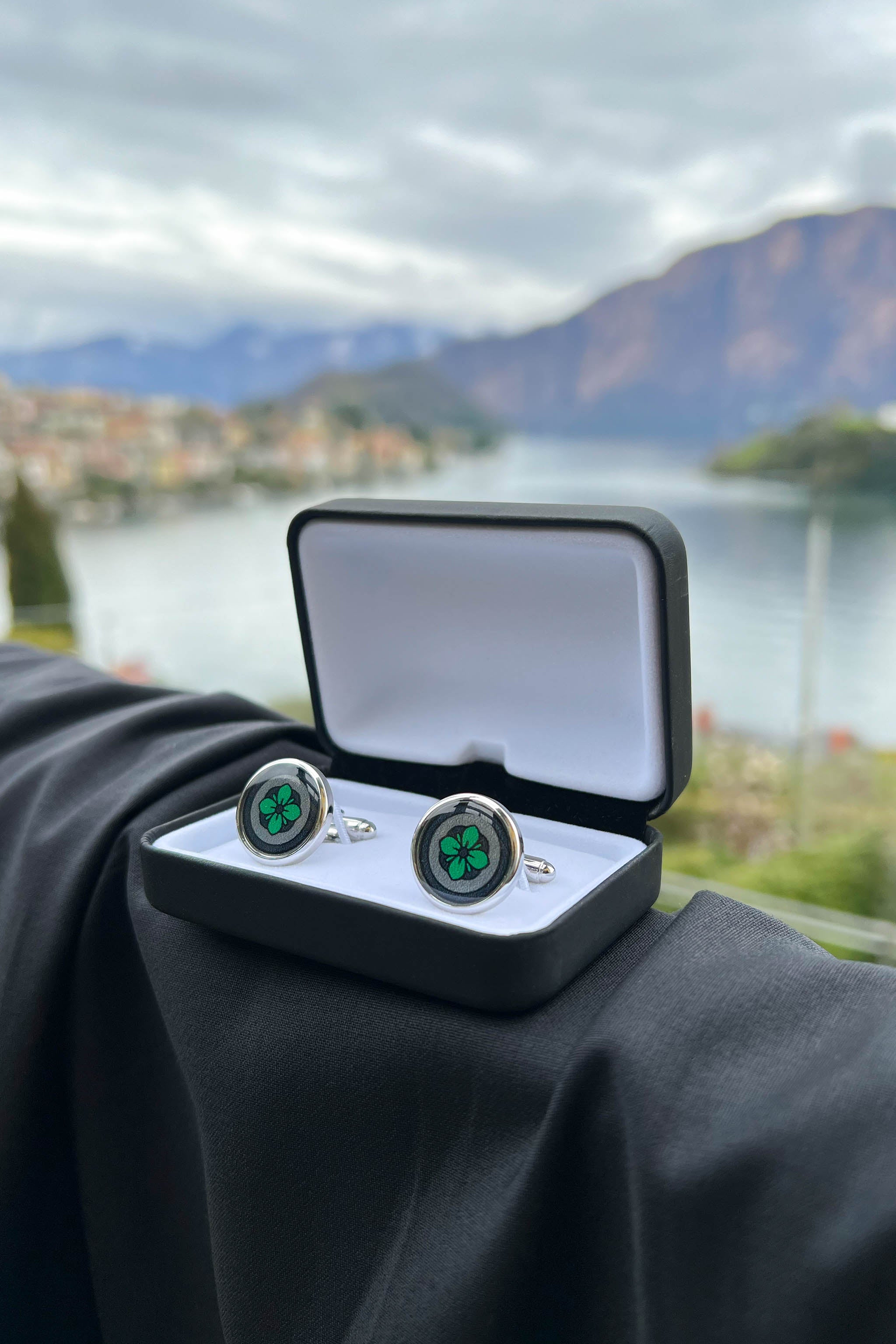 Meadow Green Floral Print Handmade Italian Cufflinks with Clear Resin ETNA