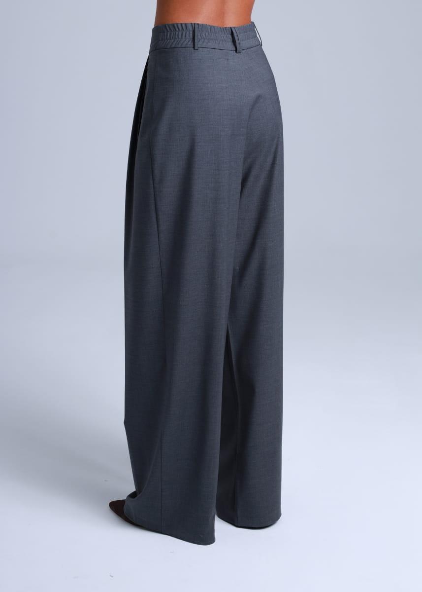Broadway Sophia Wide-Leg Virgin Wool Pants in Mid Grey