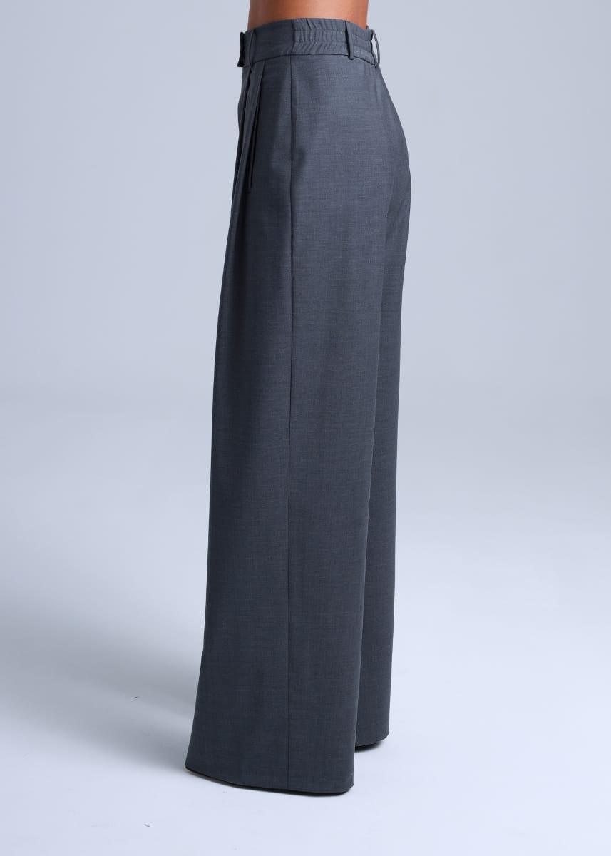 Grey Wide-Leg Virgin Wool Pants Sophia ETNA
