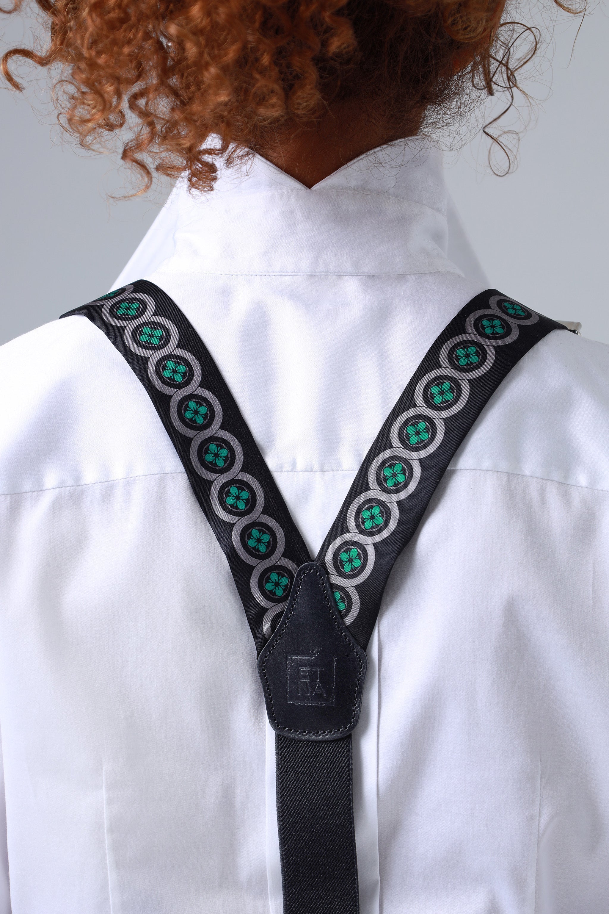 Sicily Meadow Green Floral Patterned Silk Suspenders ETNA