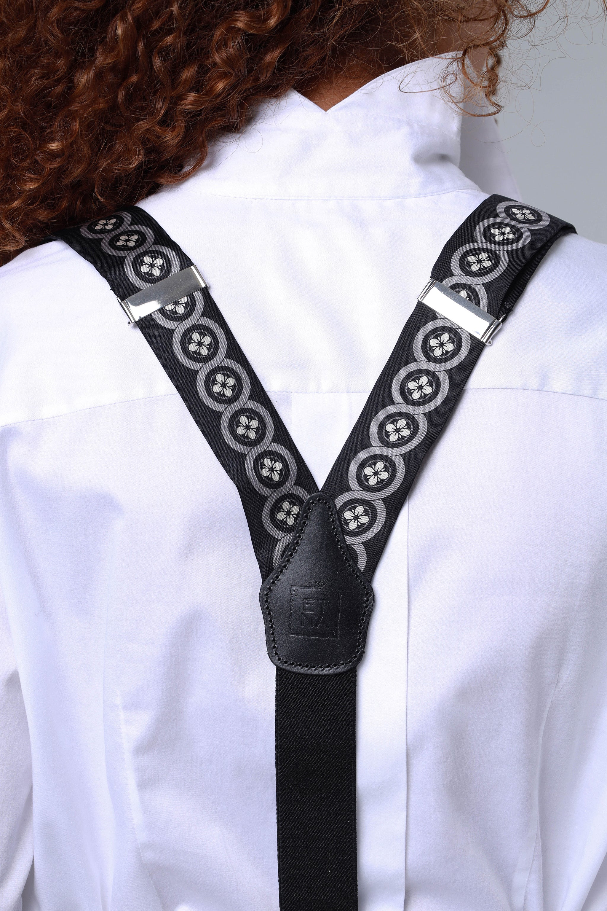 Sicily Chalk White Floral Patterned Silk Suspenders ETNA