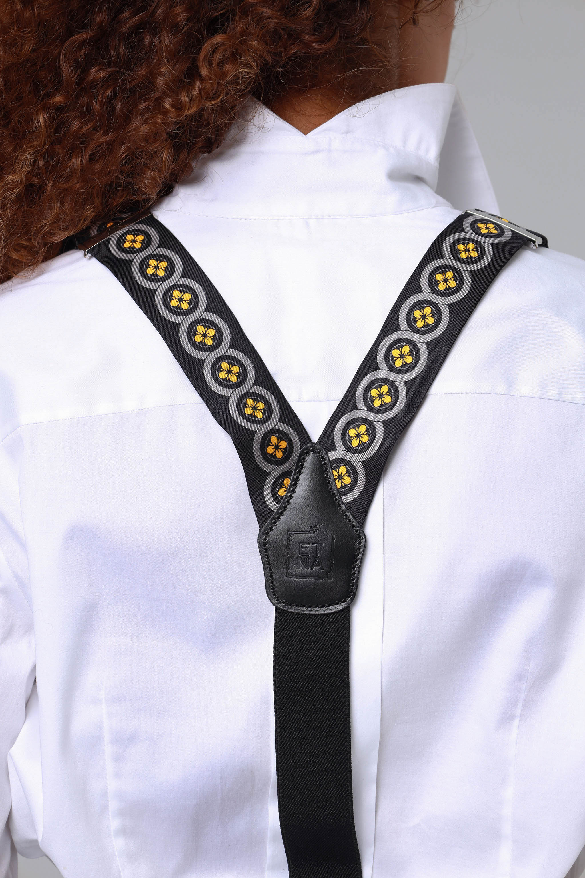Sicily Lemon Yellow Floral Patterned Silk Suspenders ETNA