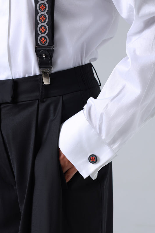 Lava Orange Floral Print Handmade Italian Cufflinks with Clear Resin