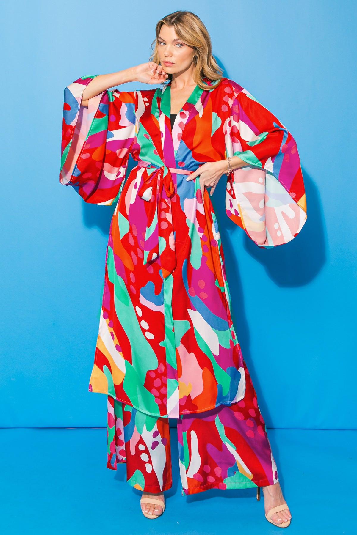 CANCUN GETAWAY SATIN MIDI KIMONO Flying Tomato