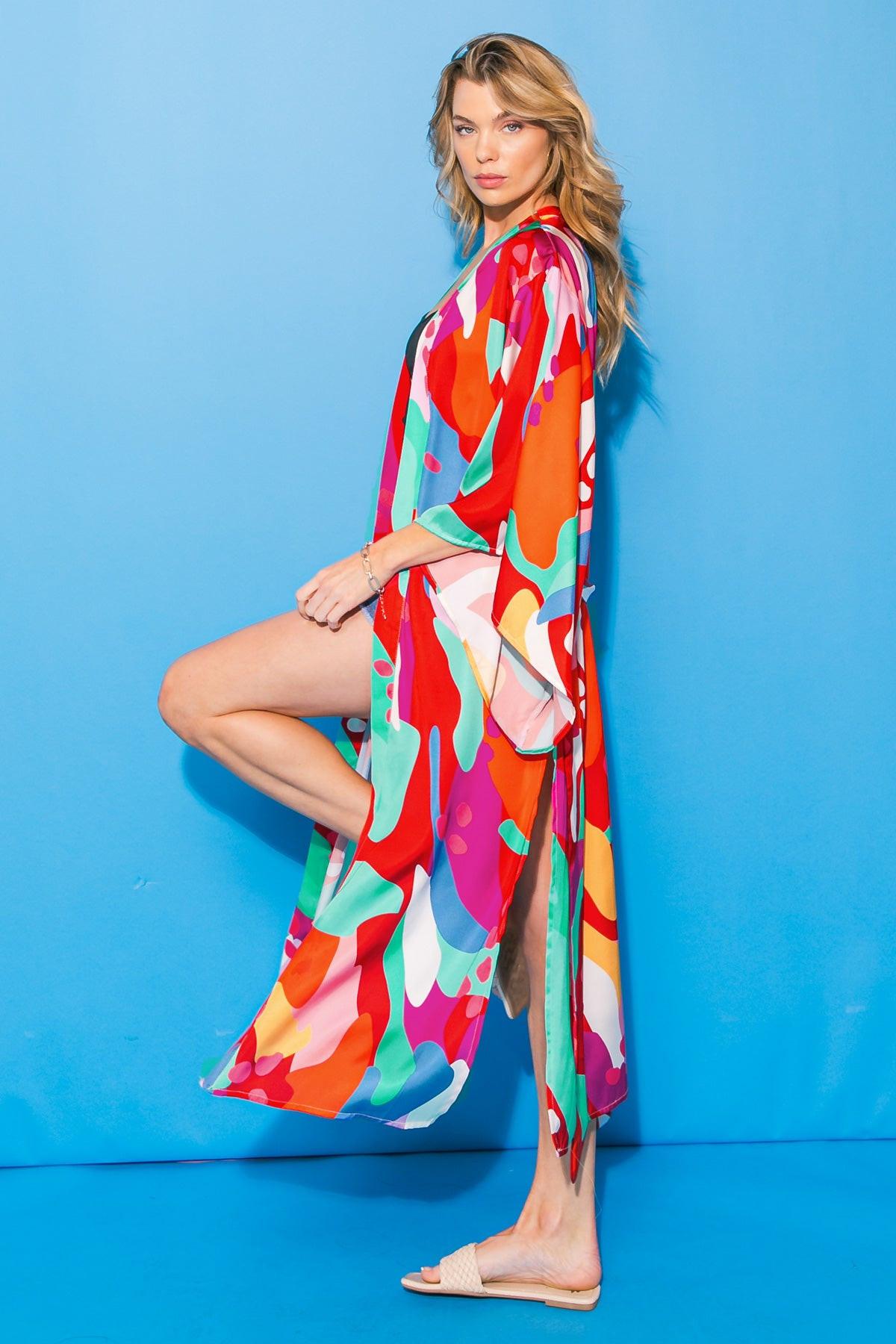 CANCUN GETAWAY SATIN MIDI KIMONO Flying Tomato