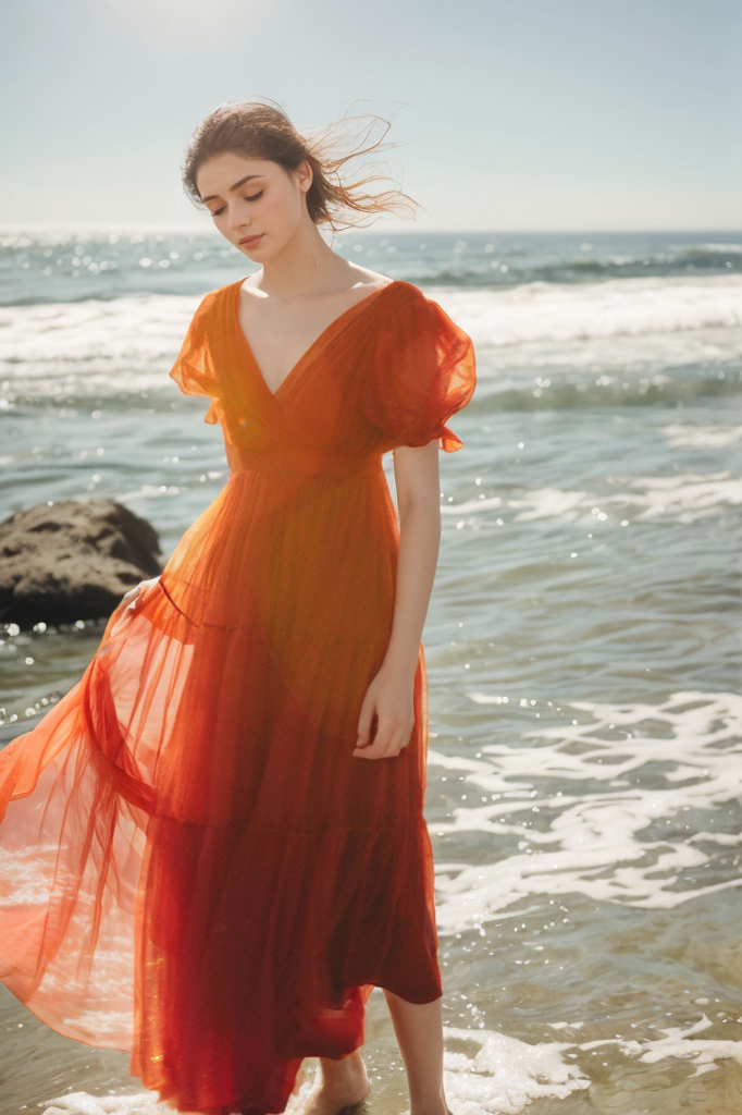Cape-shoulder short sleeves ruched bodice V-neck layered skirt long tulle prom dress SelenaHuanStudio