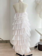 Haltered Sliding Ruffle Layered Hem fit and flare tutu ankle length tulle prom dress SelenaHuanStudio