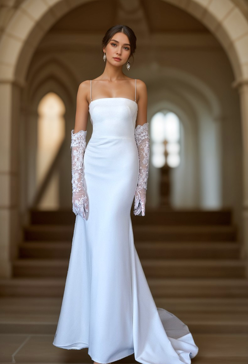 Greece Goddess Spaghetti-straps Stretchy Satin wedding dress small train little white dress SelenaHuanStudio