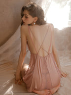 Pink Black Lace Silky Bridal Lingerie Set S-6XL Night Dress and Robe SelenaHuanStudio