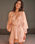 Pink Black Lace Silky Bridal Lingerie Set S-6XL Night Dress and Robe SelenaHuanStudio