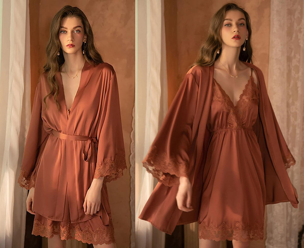 Seductive Blue & Black Lace Silky Lingerie Set - Sizes S to 5XL