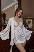 Victorian Style Lace Silky Lingerie Set - Elegant Night Dress & Robe in 3 Colors Next Day Shipping SelenaHuanStudio