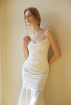 Goddess Style Pearl Beaded Spaghetti-straps Mermaid Satin wedding dress small train SelenaHuanStudio