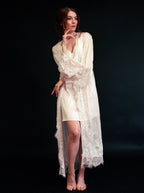 Silky Chiffon Trimmed Lace Long Lingerie Robe with Nightgown SelenaHuanStudio