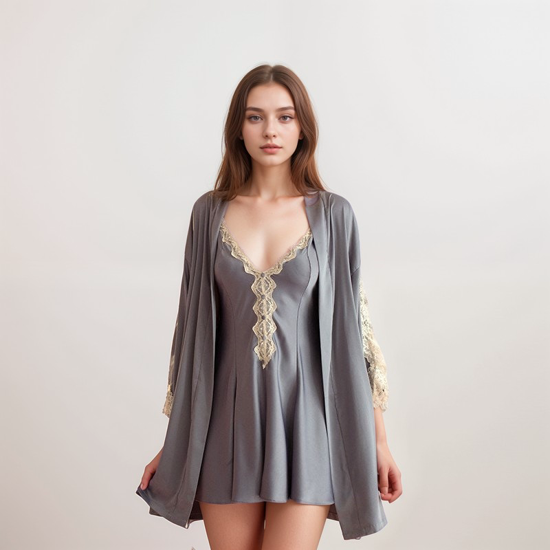 Lace Hem Silky Bridal Lingerie Set - 5 Colors, Sizes S to 5XL