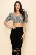 Ditsy floral printed ruched crop top Bella Moda Latina
