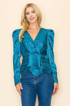 Long Sleeves V neck Top Polka Dot Print Bella Moda Latina