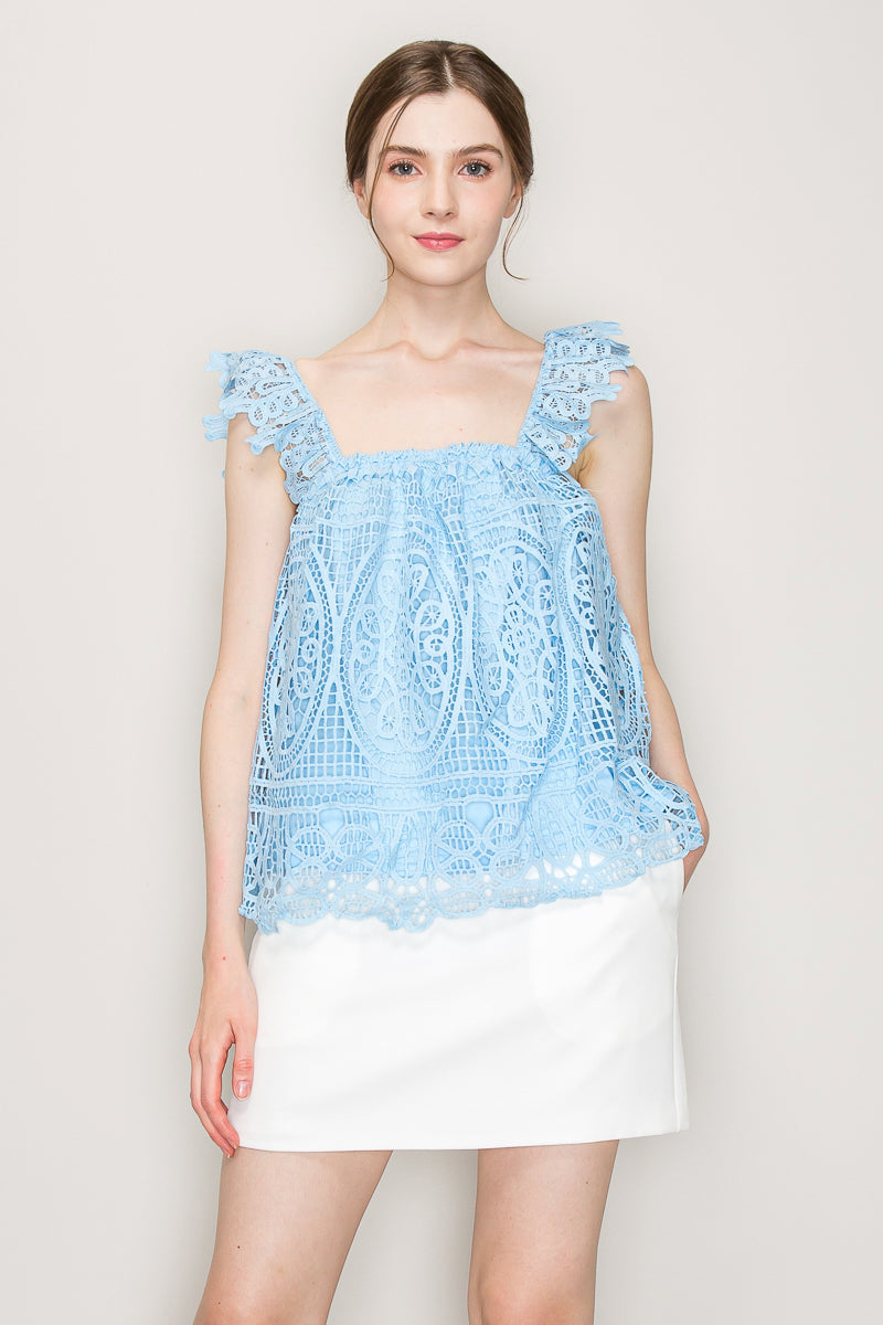 Sleeveless Linen Lace Top Bella Moda Latina