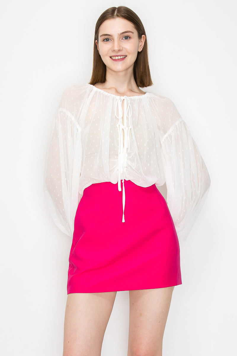 Long sleeve dots jacquard chiffon blouse top Bella Moda Latina