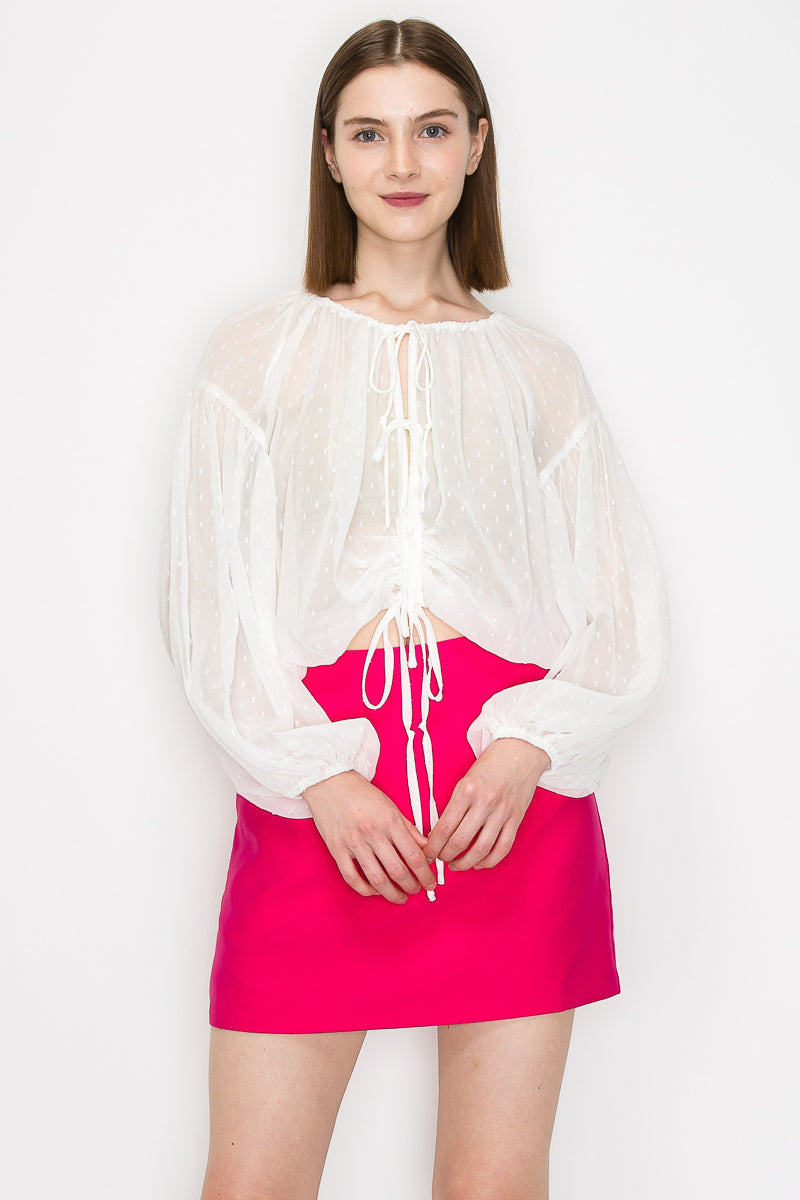 Long sleeve dots jacquard chiffon blouse top Bella Moda Latina