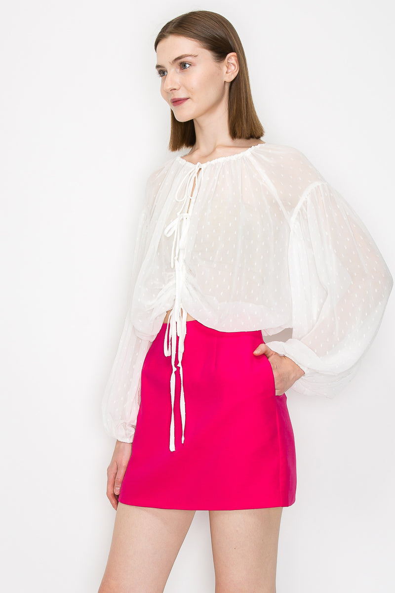 Long sleeve dots jacquard chiffon blouse top Bella Moda Latina