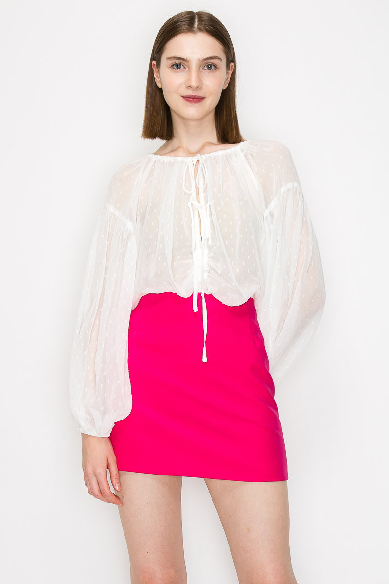 Long sleeve dots jacquard chiffon blouse top Bella Moda Latina