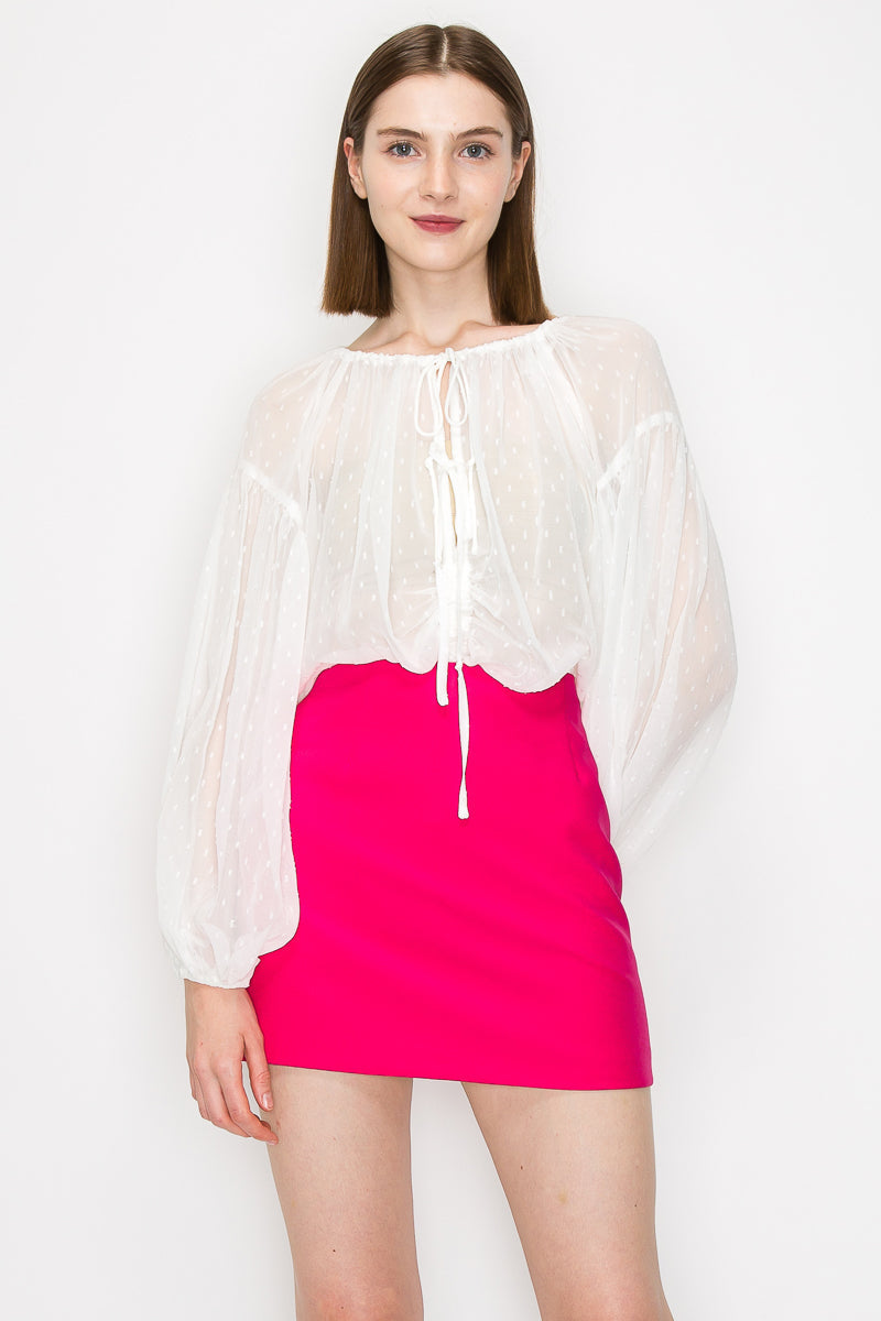 Long sleeve dots jacquard chiffon blouse top Bella Moda Latina