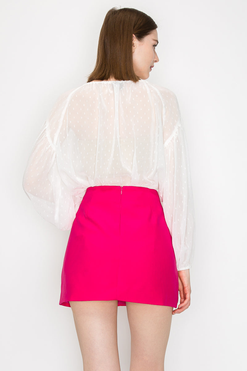 Long sleeve dots jacquard chiffon blouse top Bella Moda Latina