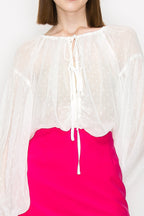 Long sleeve dots jacquard chiffon blouse top Bella Moda Latina