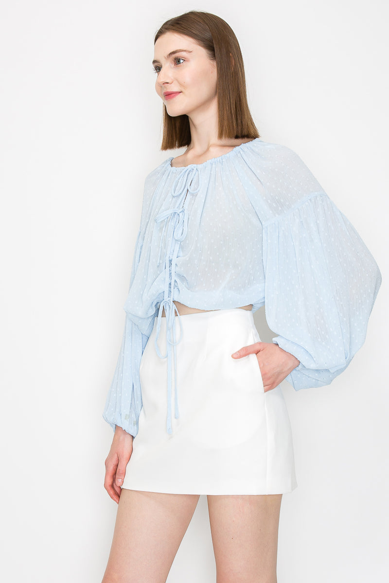 Long sleeve dots jacquard chiffon blouse top Bella Moda Latina
