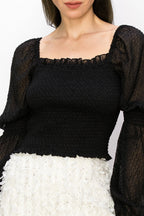 Square Neck Puff Long Sleeve Smocking Detail Blouse Bella Moda Latina