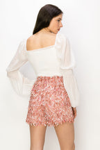 Square Neck Puff Long Sleeve Smocking Detail Blouse Bella Moda Latina