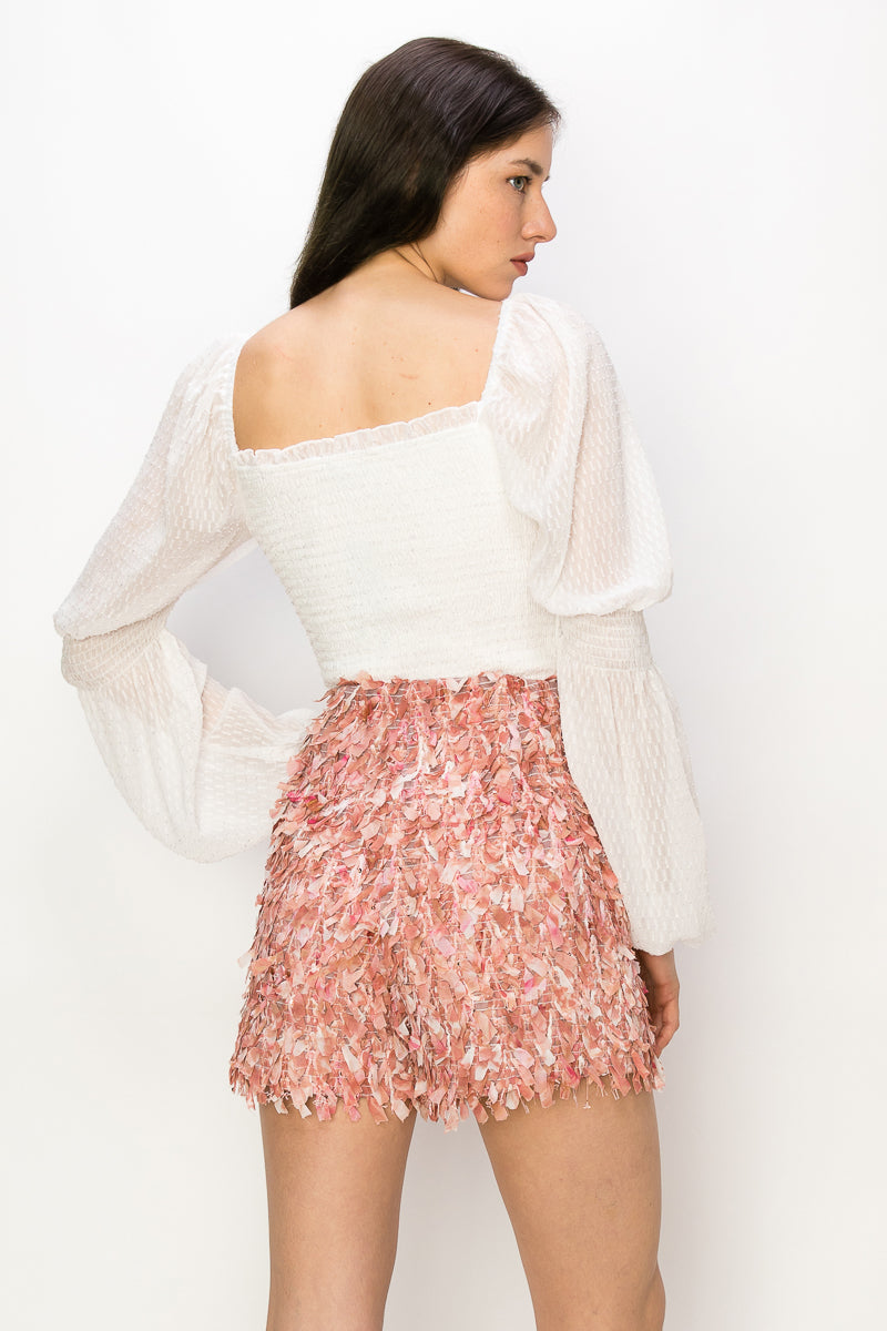 Square Neck Puff Long Sleeve Smocking Detail Blouse Bella Moda Latina
