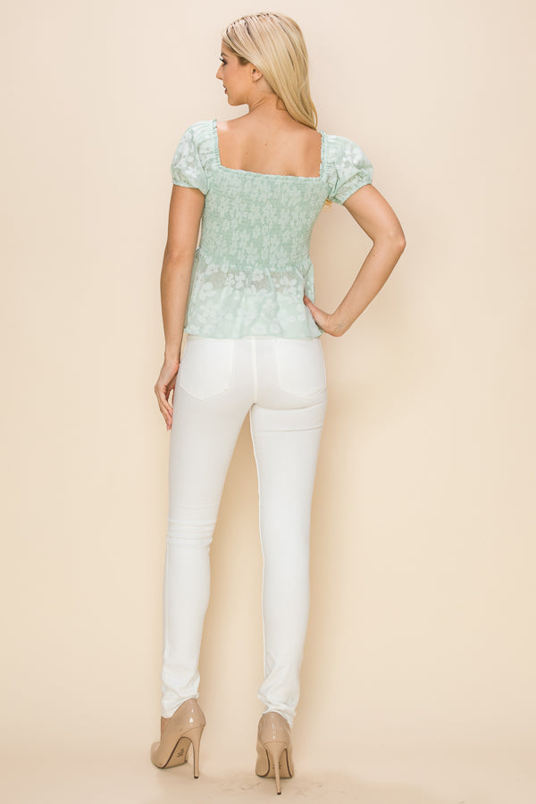 Floral print top with front slits and ties Bella Moda Latina