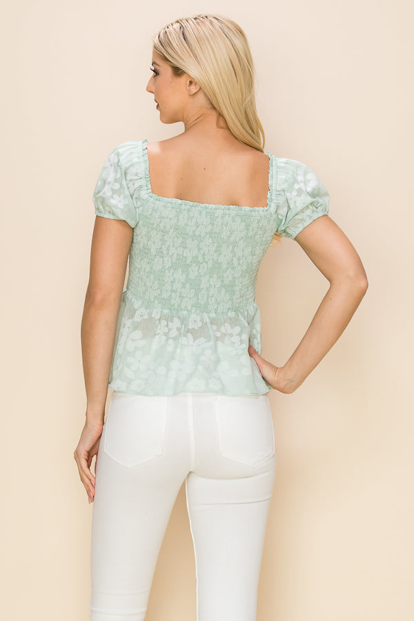 Floral print top with front slits and ties Bella Moda Latina