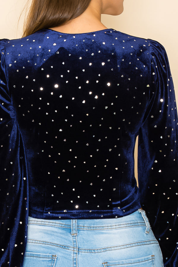 METALLIC VELVET RUCHED FRONT BLOUSE Bella Moda Latina