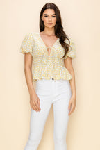 Puff short sleeve floral print top Bella Moda Latina