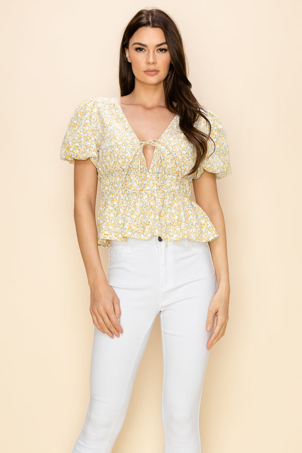 Puff short sleeve floral print top Bella Moda Latina
