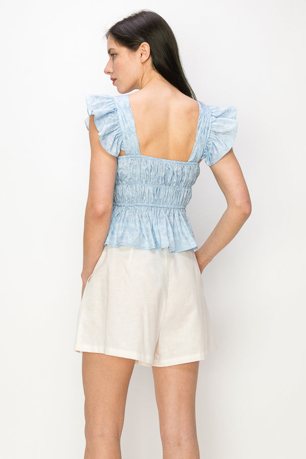 Flounced cap sleeves and hem floral print top Bella Moda Latina