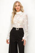 Long sleeve mock neck butterfly lace blouse Bella Moda Latina