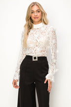 Long sleeve mock neck butterfly lace blouse Bella Moda Latina