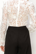 Long sleeve mock neck butterfly lace blouse Bella Moda Latina