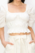 Cotton Square neck puff sleeve smocked crop top Bella Moda Latina