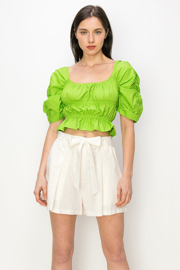 Cotton Square neck puff sleeve smocked crop top Bella Moda Latina