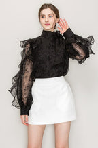 High Neck Long Sleeve Floral Print Frilled Blouse Bella Moda Latina