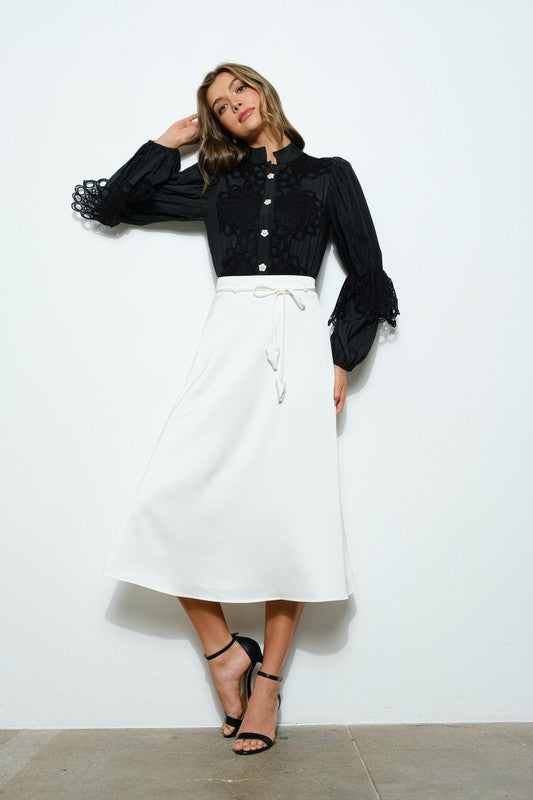 High Neck Long Sleeves Lace Blouse Top Bella Moda Latina
