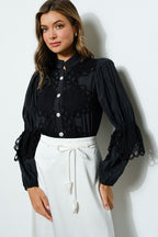 High Neck Long Sleeves Lace Blouse Top Bella Moda Latina