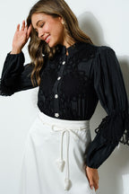 High Neck Long Sleeves Lace Blouse Top Bella Moda Latina