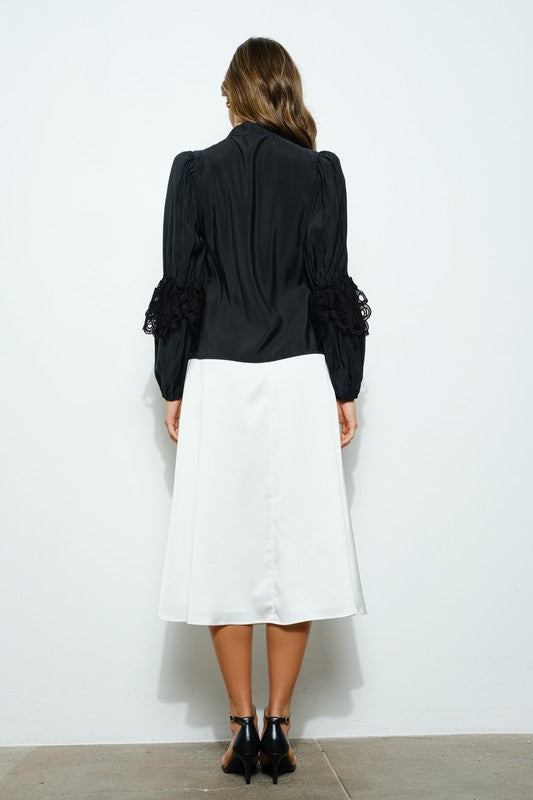 High Neck Long Sleeves Lace Blouse Top Bella Moda Latina
